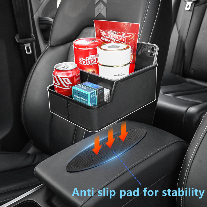 Car Storage Organizer Between Seats,Center Console Armrest Storage Box Back Seat Organizer with Small Compartment Car Interior Storage Box,Cup Holder Tray with Non-slip Mat(Black) Black