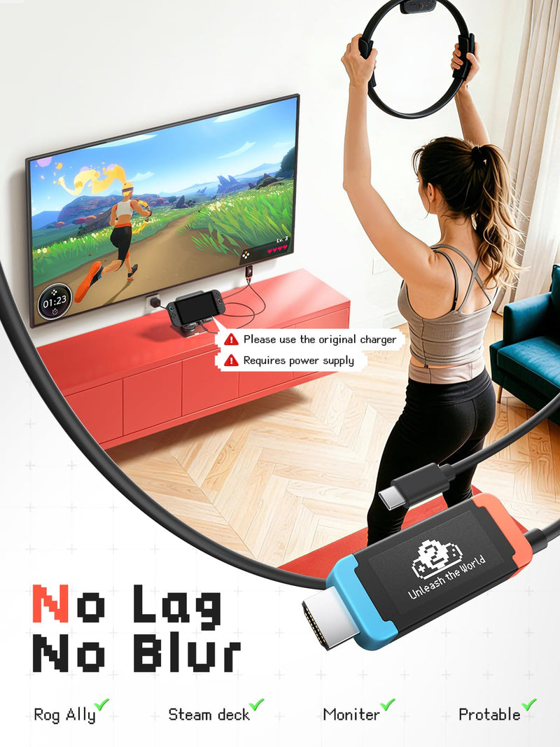 Lemorele 100W PD USB‑C to HDMI Adapter Cable for Switch 2, 4K@60Hz | Compatible with Switch OLED/Original, MacBook, Steam Deck, ROG Ally. DP Alt Mode required. 3.28ft Plug-and-Play Cable