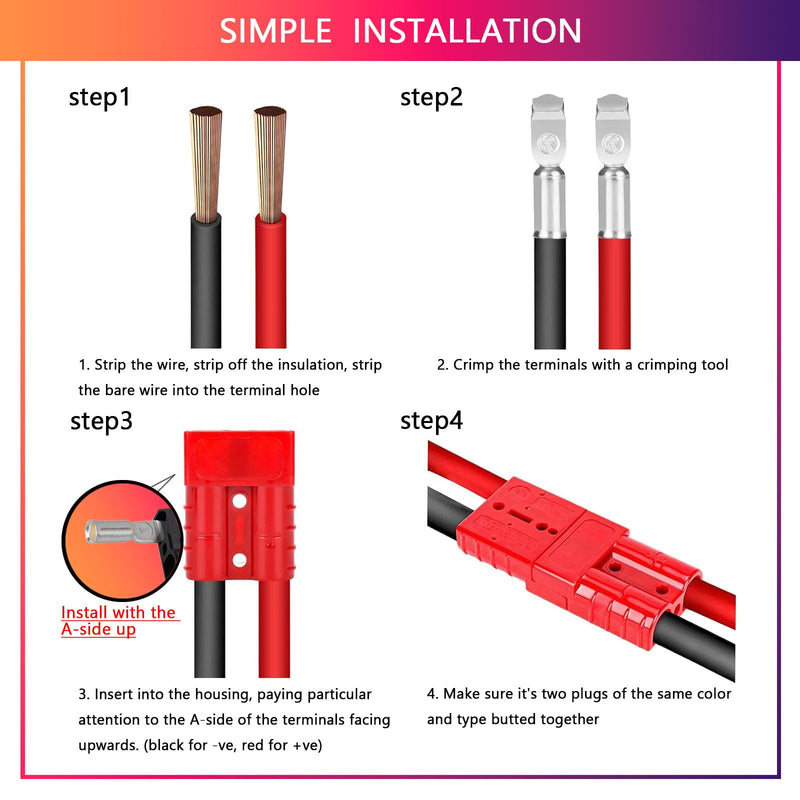 Anderson Connector 4 Pcs, 50 Amp 12-36v Batteries Quick Connect/Disconnect Plug Kit, Connectors for 6 to 12 Gauge Cables, for Car Bike ATV Winches Lifts Motors More,SB50 Red 50Amp-4Pcs red