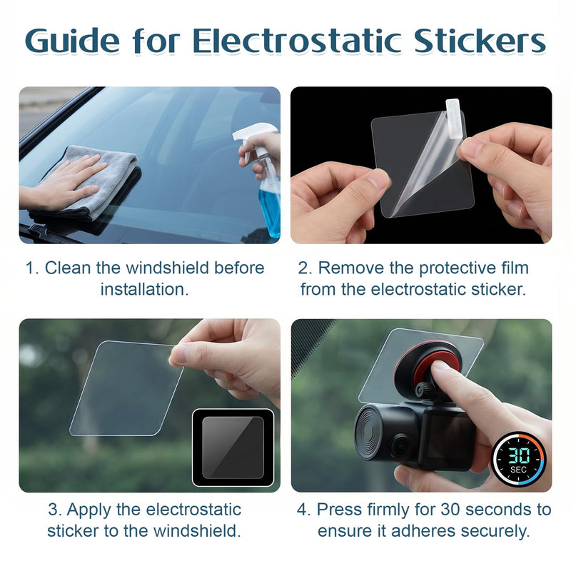 Round Double Sided Adhesive Pads and Electrostatic Stickers for Dash Cam Mount, Car Windshield