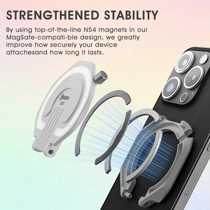 WUBEN E1 Selfie Light, USB-Rechargeable LED Phone Light with Magnetic, 3000-6000K Adjustable Color Temperature, Portable Phone Flashlight for Selfies, TikTok, Video, Vlogging (White) White