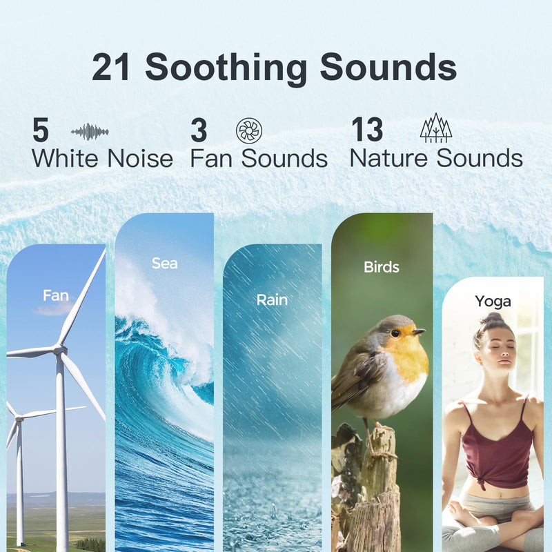 ANJANK White Noise Sound Machine Alarm Clock with Hi-Fi Bluetooth Speaker, 21 Soothing Sounds/7 Night Lights, 0-100% Dimmer/Sleep Timer/Volume Control, Soother for Adults Kids Sleeping, Bedroom, White B-white