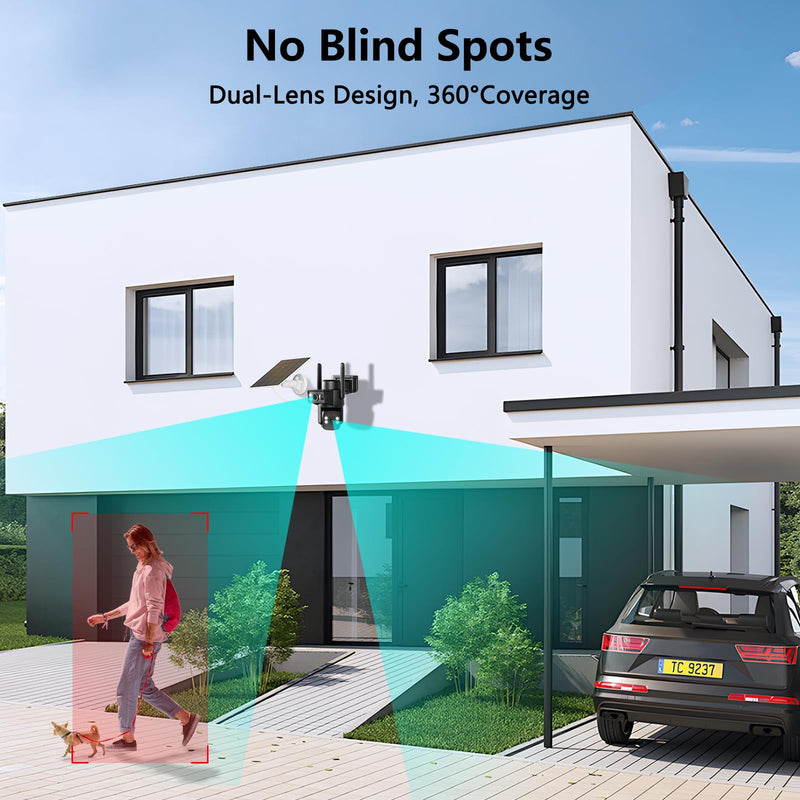 BEENOCAM Solar Security Cameras Wireless Outdoor, 2.4g & 5g WiFi 6, Dual Lens Home Security Camera with 6MP Color Night Vision/Motion Detection/Human Tracking/360°PTZ/2-Way Audio/Waterproof Black