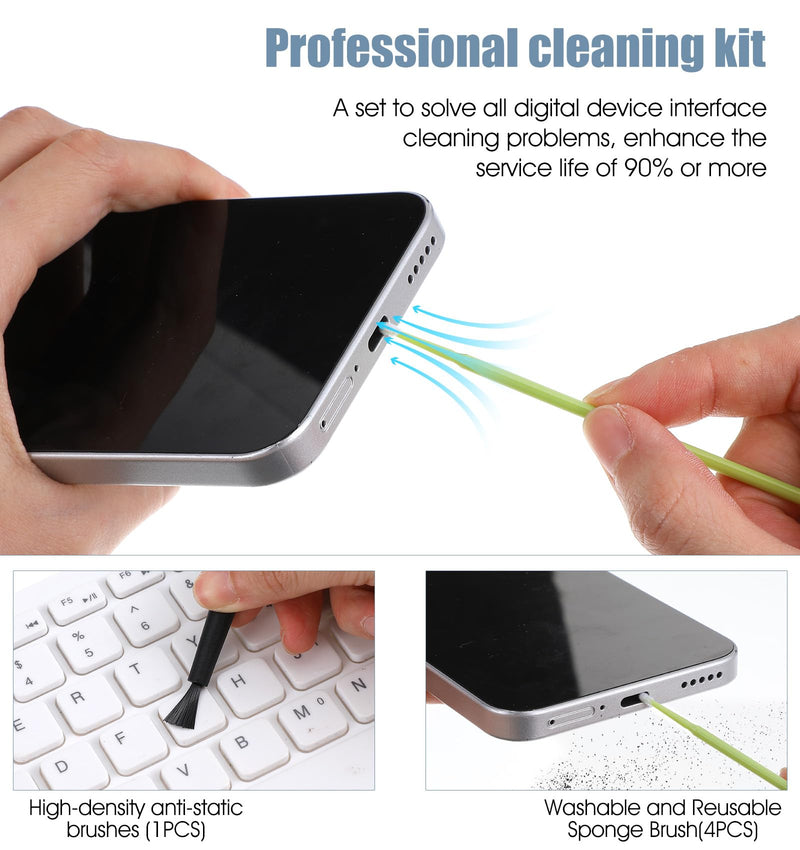20PCS USB C Port Cover, 4-in-1 Silicone USB C Plug Cover Set with 20 Silicone Dust Plugs, 1 Anti-Static Brush, and 4 Reusable Sponge Brushes, Charging Port Covers