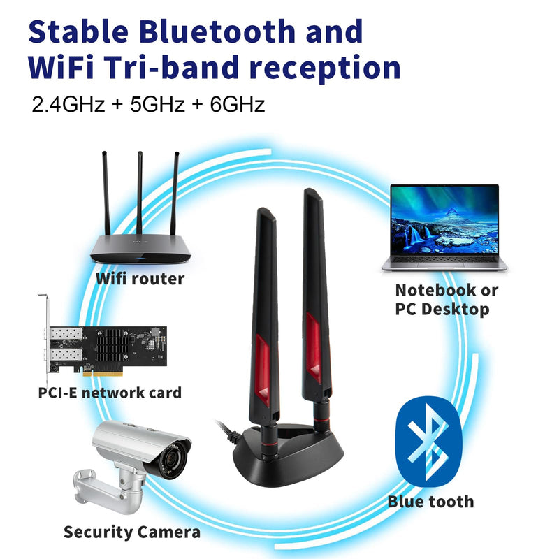 9dBi WiFi 6 6E Tri-Band 2.4GHz + 5 GHz + 6GHz Magnetic Base Gaming Antenna for WiFi 6 6E Router PC Desktop Computer PCI-E Card Bluetooth Gaming Motherboard