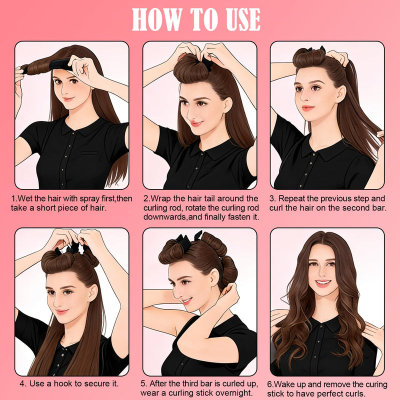  [AUSTRALIA] - Heatless Curling Rods 3PCS, No Heat Hair Rollers with Satin Bonnet, Overnight Flexi Bars for All Hair Types(Pink) Pink