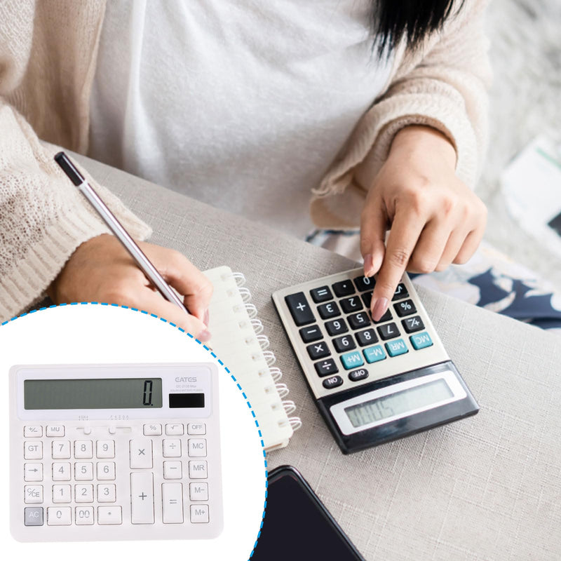PATIKIL Desk Calculator, Solar Battery Dual Powered 12 Digit Large LED Display Standard Function Electronic Large Computer Keys Button Calculator for Home Office Desktop, White