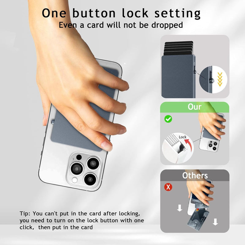 Magnetic Card Holder with Slide Button,for Magsafe Phone Wallet Quick Access to Bank Credit Card,Minimalists Metal RFID Blocking Case Work with IPhone 17/16/15/14/13/12 Series(No 12/13 mini) (Grey) Grey - Metal Wallet