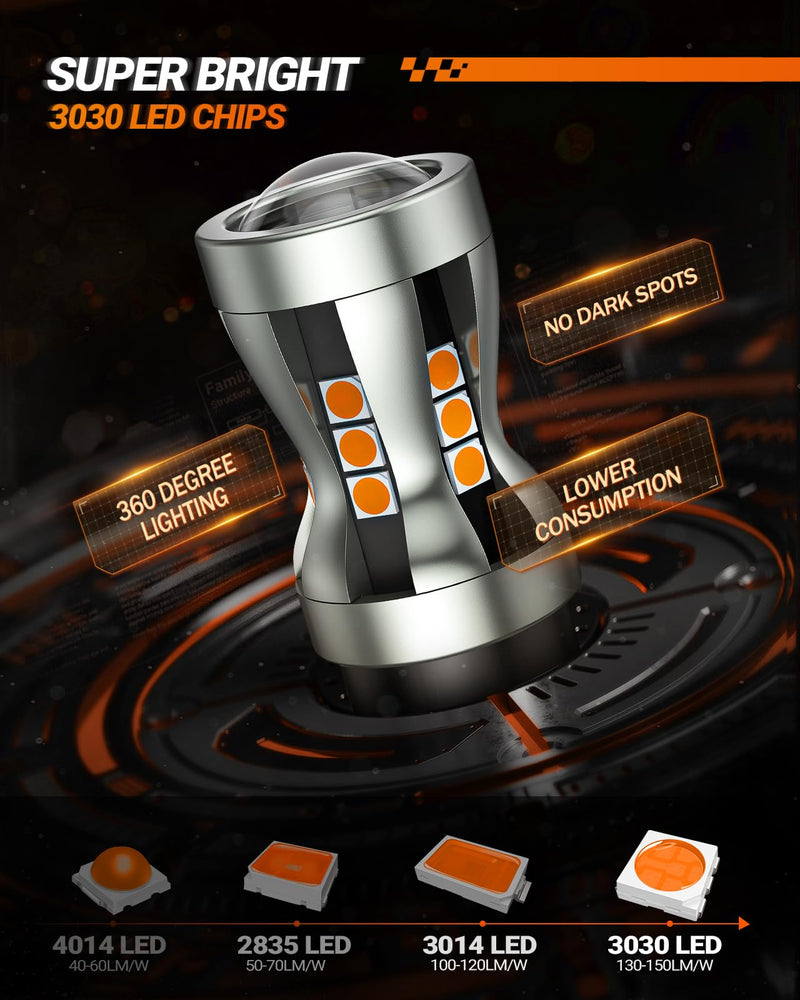 SEALIGHT 3157 LED Bulb Amber, LED Turn Signal Bulbs, Free Extra Resistor, 3156 3056 3057 Amber 2700K With Convex-Mirror for Front/Rear Turn Signal Light, Parking Light, Marker Light, 2PCS Amber/Yellow
