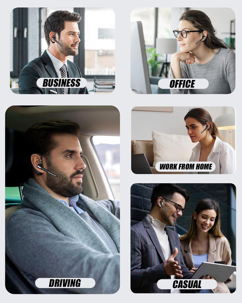 Kendir Bluetooth Headset V5.4, Wireless Bluetooth Earpiece with CVC8.0 Dual Mic Noise Cancelling 110 Hours Talktime for Cell Phone/iPhone and Android Headphones for Trucker/Driver/Business