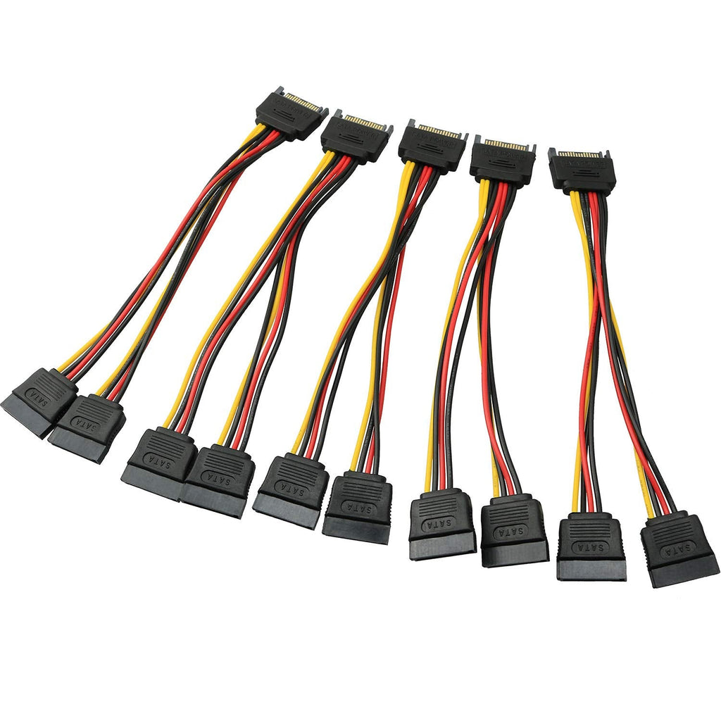 SATA Power Extension Cable 5PCS 20cm SATA Power 15-Pin Male to 2 x 15P Female Y Splitter Cable Adapter