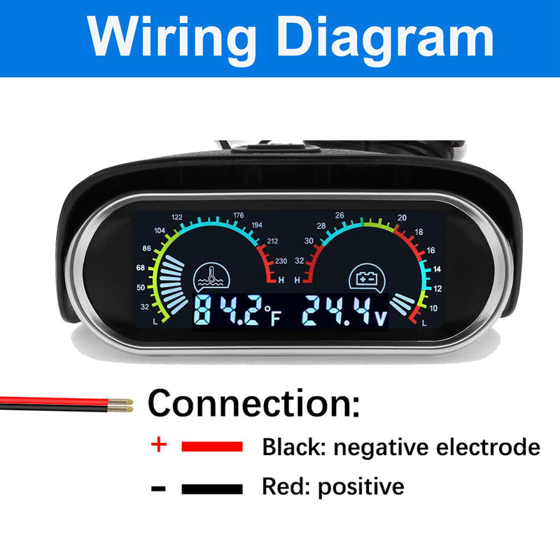 Digital 2-in-1 Water Temperature & Voltage Gauge with 1/8 NPT Sensor and 34mm Adapter 1.34"(34mm)