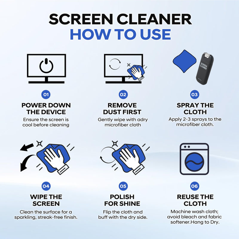 Screen Cleaner Spray Kit with Nano Fiber Cloth for Phone, iPad, Laptop, Monitor & TV Screens, Portable Streak-Free Cleaning Set, 2 Pack