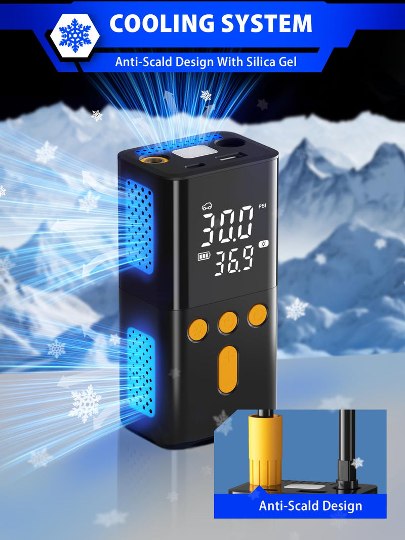 Portable Air Pump for Car Tires 150 PSI, 4X Faster Car Tire Pump with Digital Dual Values Display, Auto Off and Pressure Gauge Car Tire Inflator