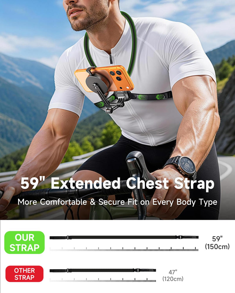 2-in-1 Magnetic&Clip-on Neck Phone Holder,59" Extended Chest Strap | Hands Free POV/Vlog Phone Neck Holder,Magnetic Neck Mount for Phones,iPhone 12-17&Android,Comfortable Recording