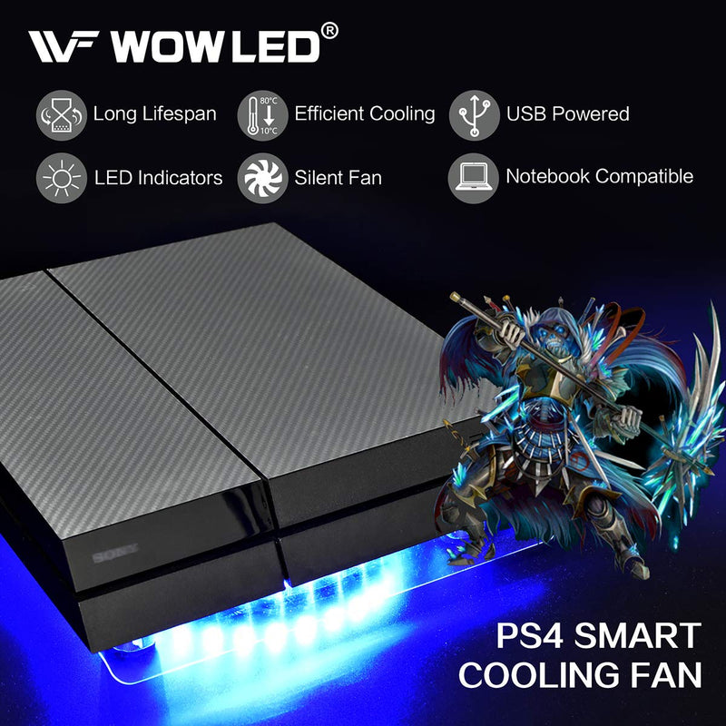 WOWLED Cooling Fan Mini 3 Keys Control Gaming USB RGB LED Cooler Thermal Fan Pad for PS4 PlayStation 4 Xbox One X Consoles Laptop Notebook PC CPU Coolers Computer Cooling Strip Light Case Fan RGB Cooling Pad