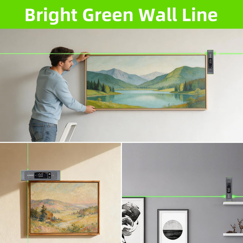 3-in-1 Digital Level LCD Display, Aluminum Angle Finder with Magnetic, Laser Level with 100Ft Laser cross line & Wall Line for Hanging Frames & Picture, USB-C Rechargeable