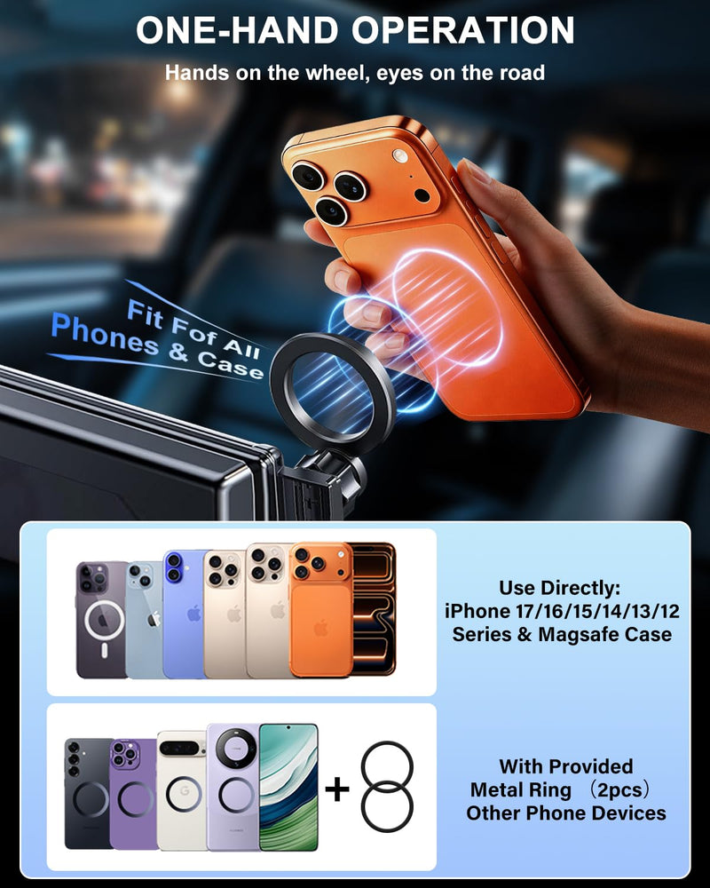 Magsafe Dual Phone Holder for Honda Accord 2023-2026 Accessories 7/9-Inch | For SE/EX/LE Strong Magnetic Car Phone Mount with MagSafe 360° Rotation Cradles Not Block Vent Hands Free (Not Fit 12.3'') Honda Accord 2023-2026 (7/9-Inch)