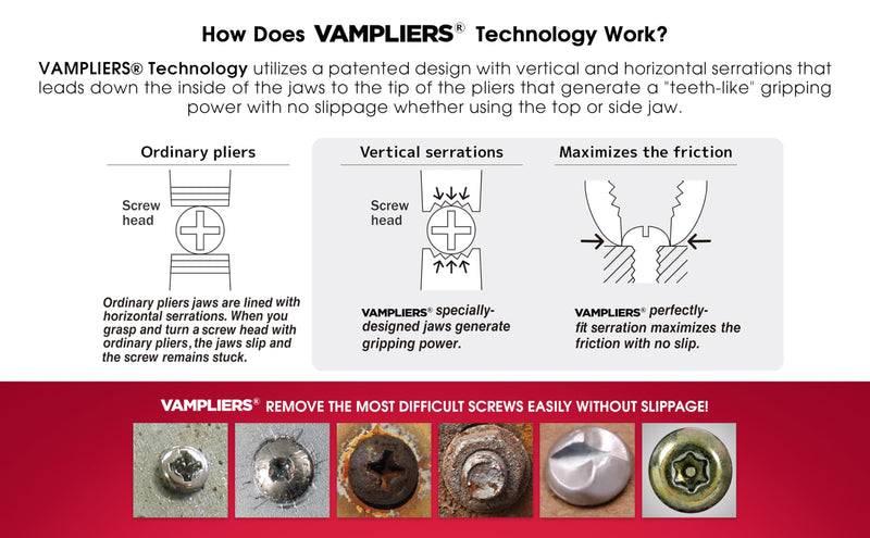 VAMPLIERS 7" Stripped Screw Extractor Pliers. Made in Japan. Multipurpose Combination Linemans Pliers remove Damaged/Rusted/Specialty Screws & Fasteners. 7" Screw Extractor Pliers