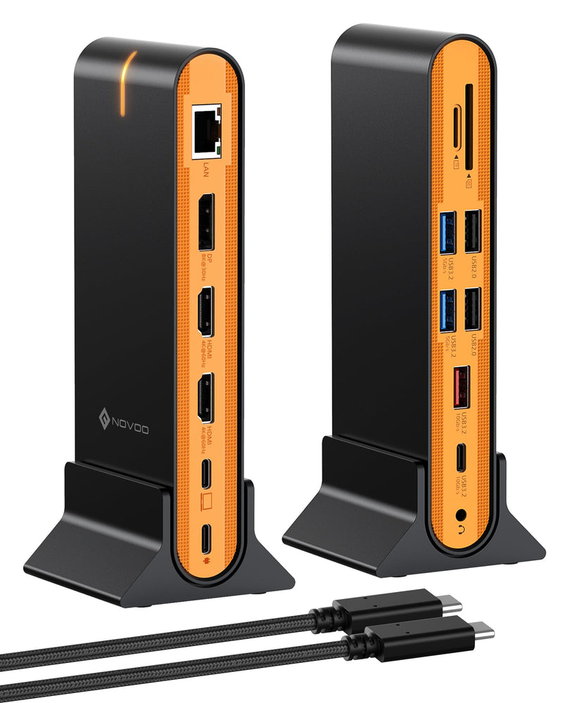 NOVOO 15-in-1 Vertical/Horizontal USB C Docking Station Triple Monitor – 8K@30Hz DP, Dual 4K@60Hz HDMI, 10Gbps USB-A/C, SD/TF, 1Gbps Ethernet,Dual Monitor Adapter Dock for MacBook, Windows Laptops 15 in 1