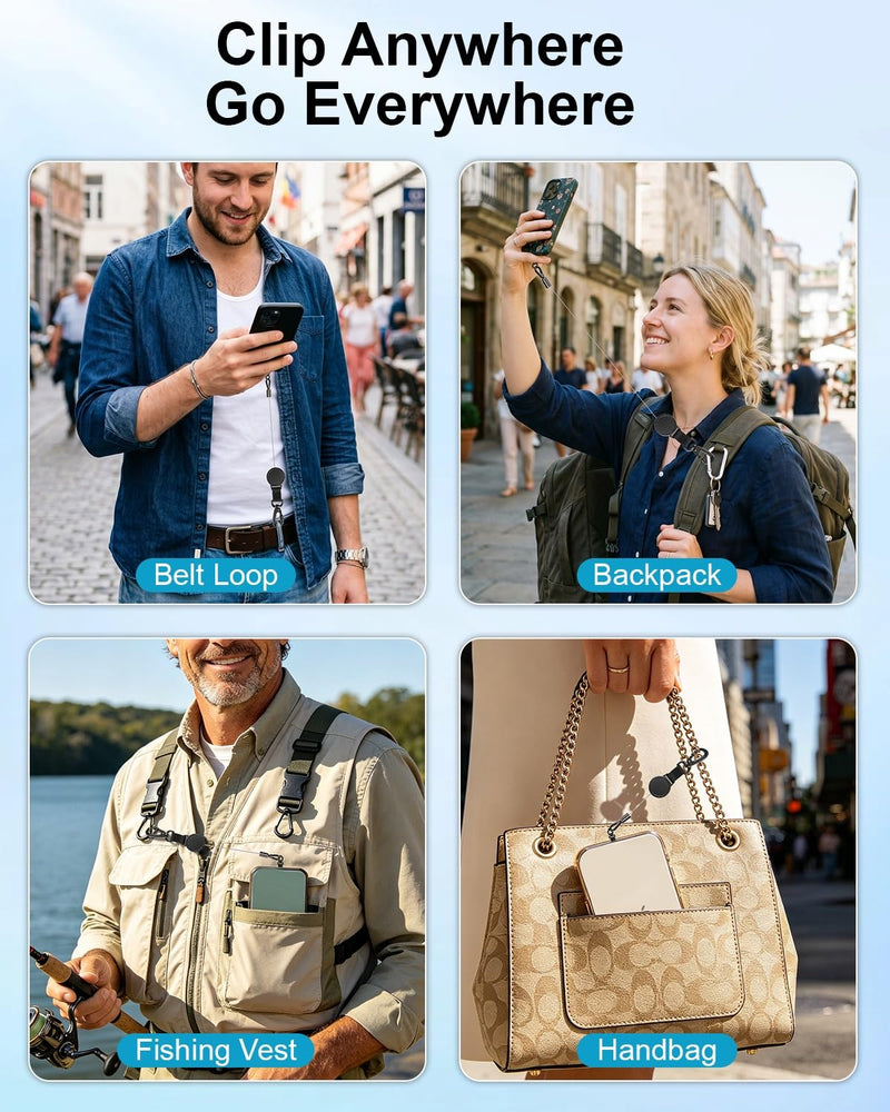 SUPBEE Anti-Theft Phone Tether, Retractable Phone Lanyard with Steel Cable, Locking Carabiner & Metal 360° Swivel Tab, Cellphone Strap for Travel, Hiking, Skiing, Fishing & Outdoor Adventures 1 Pack