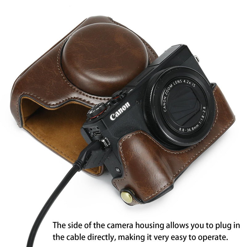 Camera Case for Canon PowerShot G7X Mark III and Mark II, Coffee | PU Leather; Custom Fit; Scratch & Impact Protection; Easy Battery & SD Card Access; Non-Slip Grip; Tripod Ready Coffce