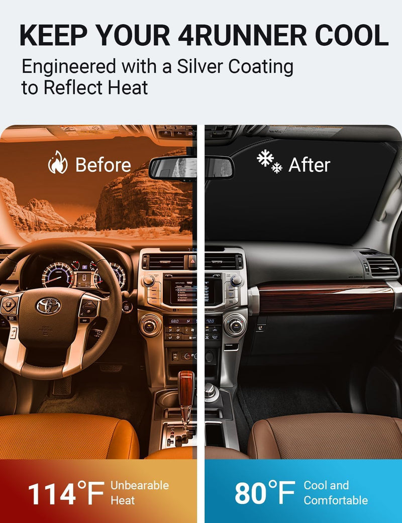 Proadsy 2024 Upgrade Windshield Sun Shade Custom Fit 4Runner 2010-2024 4-Runner 5th Gen SUV, SR5 Trail Limited Foldable Front Sunshade Protector Blocks UV Rays Keep Car Cooler Toyota 4Runner 2010-2024