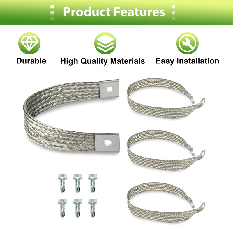 4Pcs Heavy Duty Engine Braided Ground Strap Battery Starter Chasis Body Frame Grounding Wire Straps Kit 315 Amps 40140