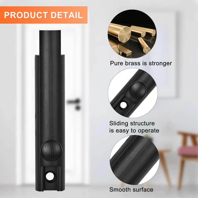 2 Pack Solid Brass Surface Bolt 3 Inch, Heavy Duty Concealed Slide Surface Door Bolt, Black Black-2 Pack