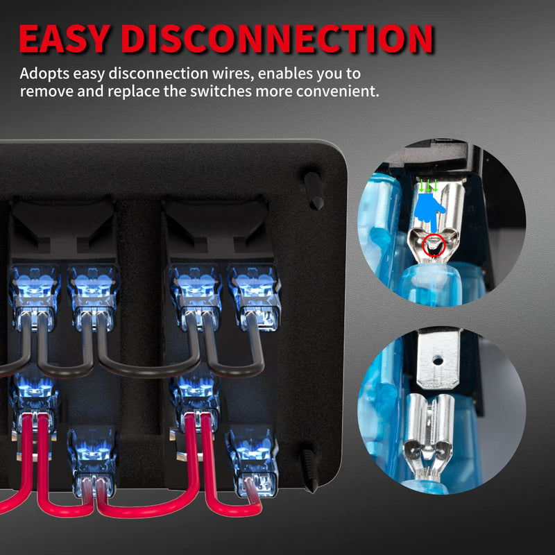 DaierTek Marine Switch Panel Waterproof 12V 3 Gang Rocker Switch Panel Blue LED Light Toggle Switch Aluminum Panel Pre-Wired for Car Truck Boat RV UTV ATV RZR