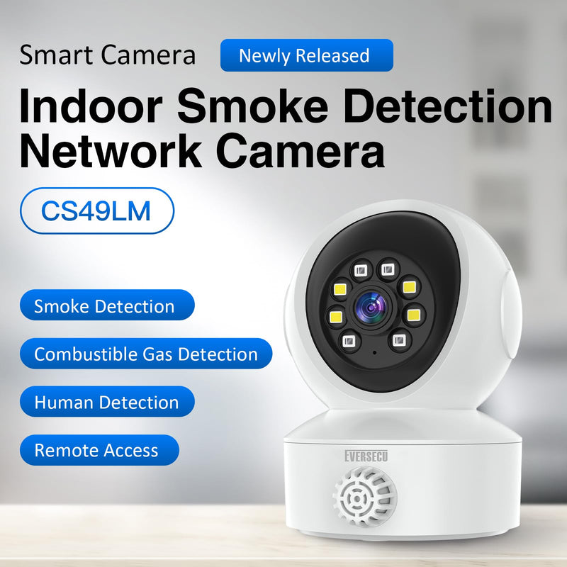 EVERSECU Smoke & Gas Detection Home Security Camera with Sound Alarm & Real Time Alert, Humanoid Auto Tracking, 2 Way Audio, Night Vision, Compatible with Alexa, Baby Monitor/Elder/Pet Camera(4pack) Full