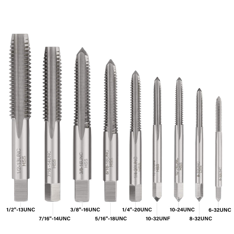 COMOWARE Drill and Tap Sets, HSS Jobber Length Drill Bits with Metal Indexed Case | 18-Piece, 6-32 to 1/2"-13 Tap Sizes UNC 18Pcs