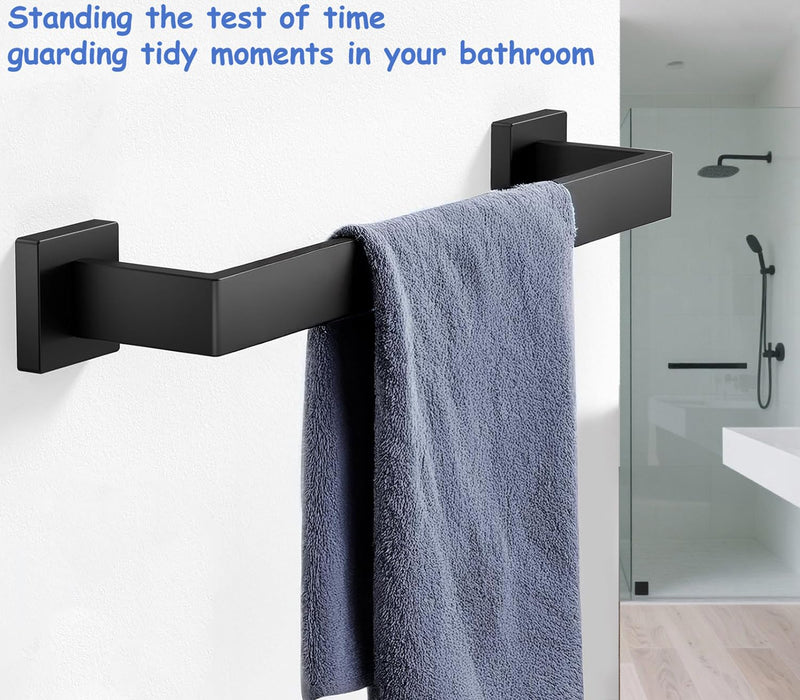 Towel Bar 2 Pack for Bathroom 16 Inch Matte Black Towel Holder 12/16/20/24/28/32/36 Inch Stainless Steel SUS304 Rustproof Towel Rack Modern Square Towel Rod for Bathroom Wall (2, Matte Black, 16 Inch)