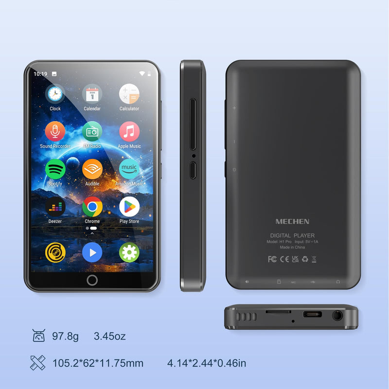 MECHEN Android MP3 Player 4" Touchscreen Bluetooth WiFi Gray | Android 9 OS, 2GB RAM+16GB ROM, Speaker, Spotify/Amazon Music/Audible, Google Play Store for Apps