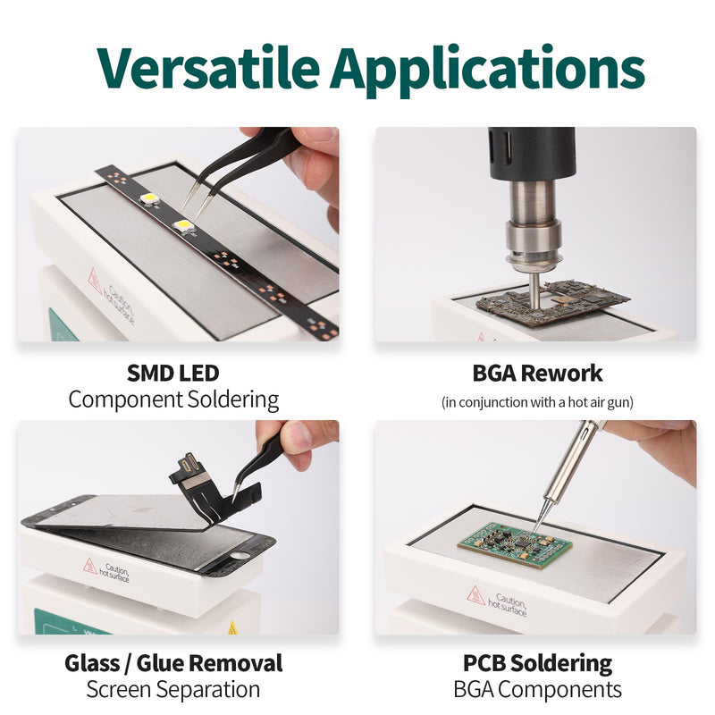 YIHUA 946D-IV Soldering Hot Plate Mini Size, Rework Heater with 2 ESD-Safe Tweezers, Adjustable Temp, °C/°F Conversion, PID Temp Control, 100 * 50mm Aluminum Heating Plate