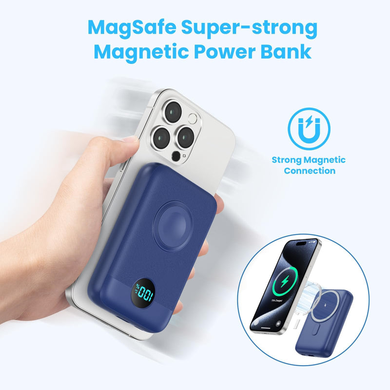 Magnetic Portable Charger with Apple-Watch Charger,10800mAh 25W PD Fast Charging Wireless Power Bank,4 Outputs Travel Essential Battery Pack for Magsafe,iPhone 17/17 Pro Max/16/15/14/13/12 All Series Blue 10800 Milliamp Hours
