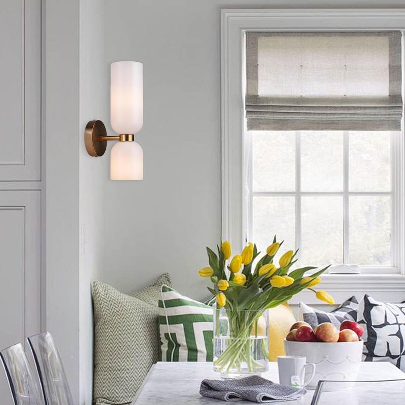 Mid Century Modern 2- Light Glod Wall Sconce Lighting with Glass Shades, E14 Wall Lamp for Bedroom, Bathroom Vanity,Living Room, Hallway (Milky White) Milky White