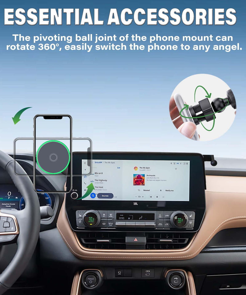 Car Phone Holder for Toyota Grand Highlander/Grand Highlander Hybrid 2024 2025 2026 Accessories Apply to 12.3 Inch Touchscreen 15W Fast Wireless Charger Screen Fixed Clip Cell Phone Mount