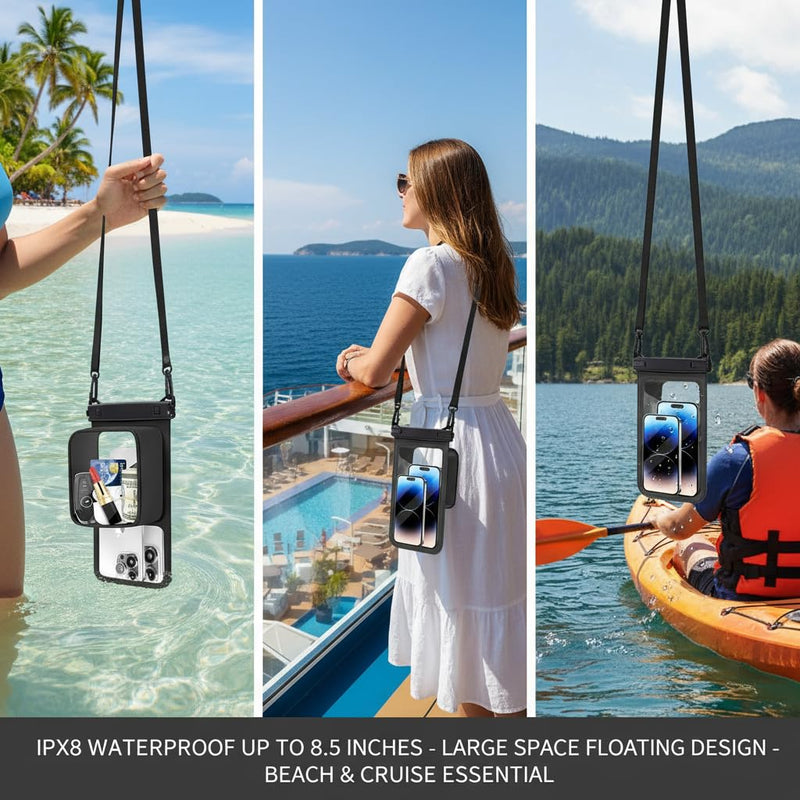 IPX8 Waterproof Phone Pouch, Large Space, up to 8.5" Black