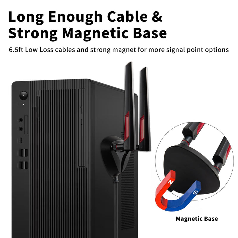 9dBi WiFi 6 6E Tri-Band 2.4GHz + 5 GHz + 6GHz Magnetic Base Gaming Antenna with Adapter for WiFi 6 6E Router PC Desktop Computer PCI-E Card Gaming Motherboard Wifi 6 Antenna