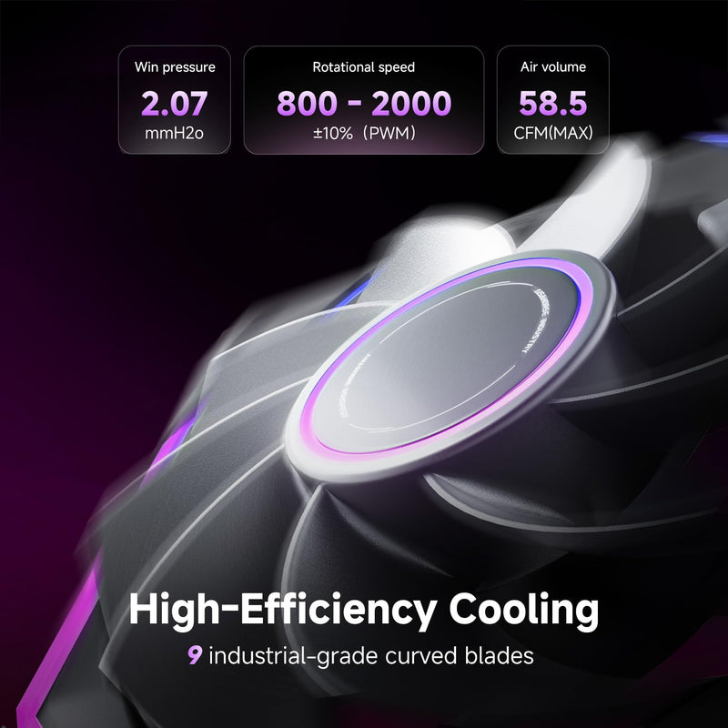 AsiaHorse Nyota Ultra 120mm PC Case Fan - Space-Inspired Design (Infinity Mirror + RGB Ring), 9 Blades 58.5 CFM, Modular Build, Ultra-Quiet Silicone Pads, PWM Control-Quiet Hydro Bearing 3 Pack-120mm Black-Reverse Blade