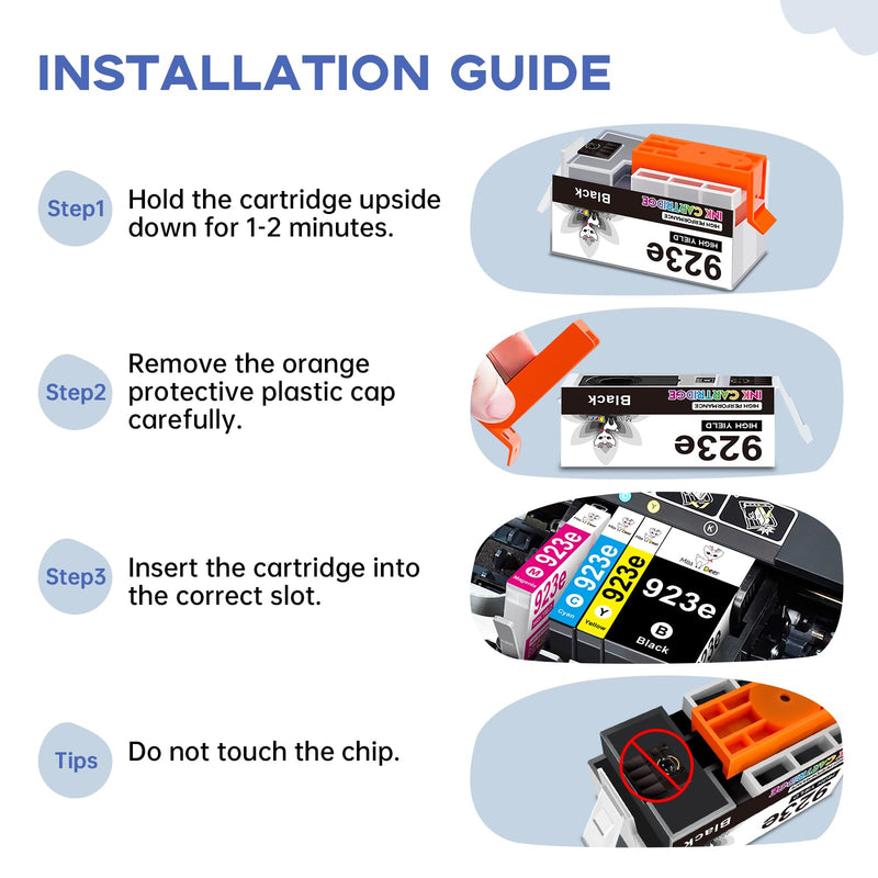 Miss Deer 923XL 923 Ink Cartridges for HP 923 923xl 923e with Latest Chips | Work for OfficeJet Pro 8135 8130 8139 8138 8122 8120 8124 8125 8130 8132 8134 Printer,4 Pack Black, Cyan, Magenta, Yellow