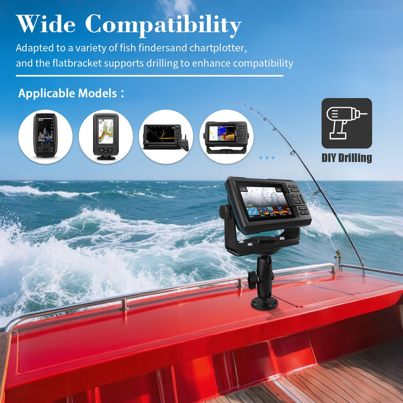 S108 Aluminum Alloy Fish Finder Mount Base, 5.4" Dual Purpose Mount with Rectangle Plate & Round Plate, 360° Rotation Marine Electronic Mount Compatible with Garmin, Lowrance, Humminbird