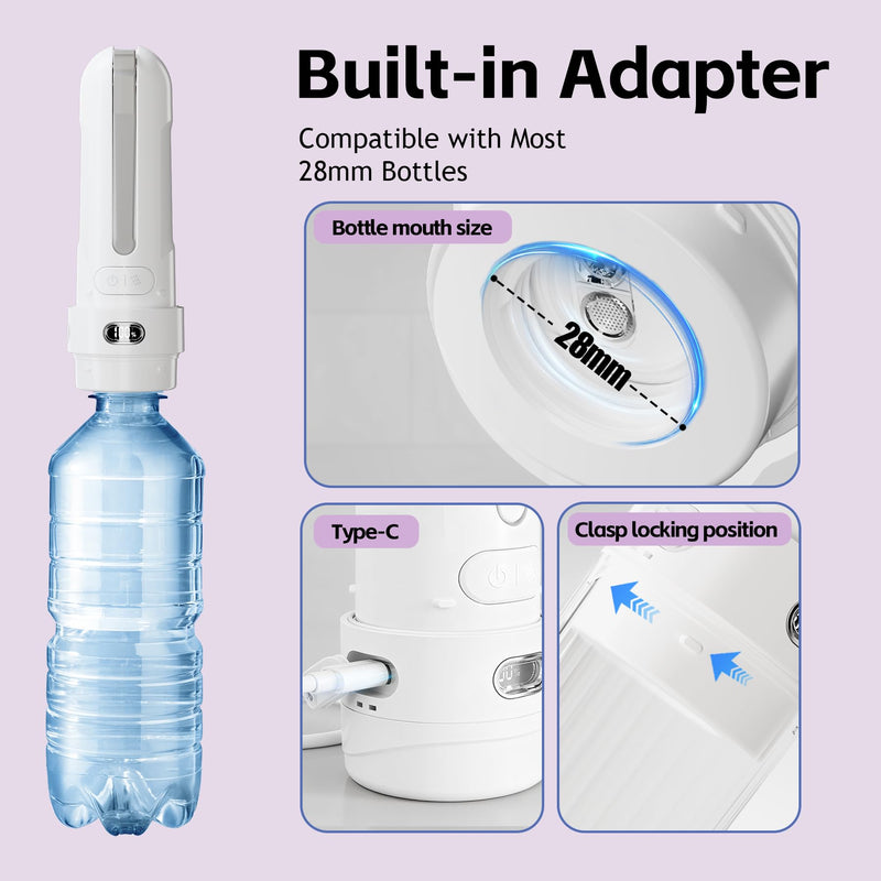 Electric Portable Bidet- Rechargeable Travel Bidet for Women, Postpartum, Hygiene | 3 Pressure Modes, 260 Uses/Charge, IPX7 Waterproof, Foldable & Compact, Standard Bottle Fit, USB-C Charging, White