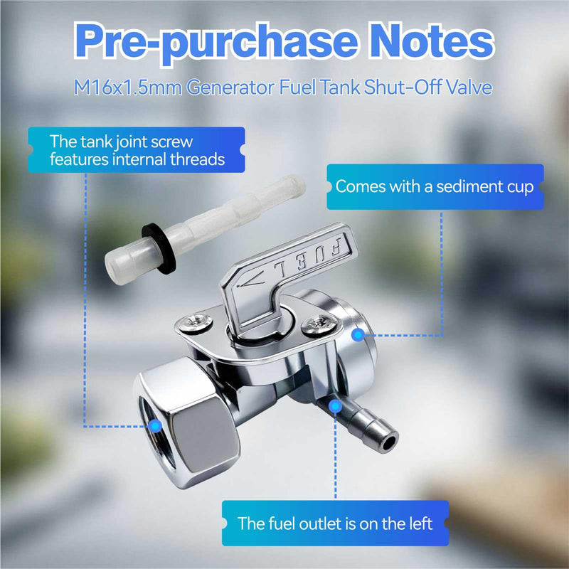 Professional Generator Petcock Fuel Gas Shut Off Valve, M16 x1.5mm Tank Switch for Predator Generac Generator Parts, Fuel Petcock Compatible with 5.5-16HP 190F 188F 182F 177F 173F 170F 168F