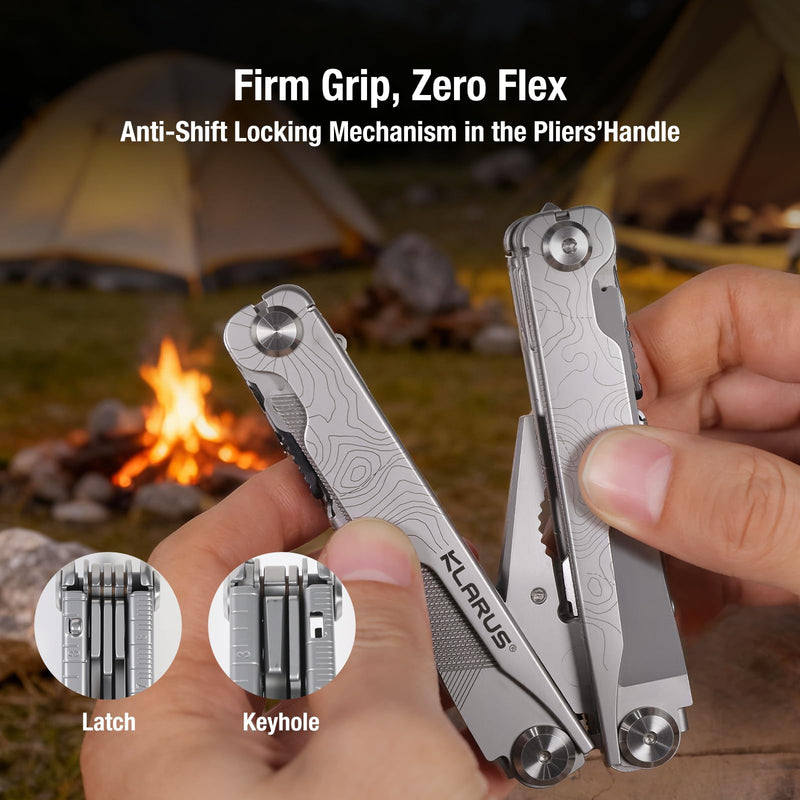 Klarus MT07 20-in-1 Multitool, Heavy Spring Pliers, Topographic Texture Finish, Dual Lock System, High-Carbon Stainless Steel, Includes Nylon Sheath – Pocket Tool for EDC, Outdoor, and Gifts Silver