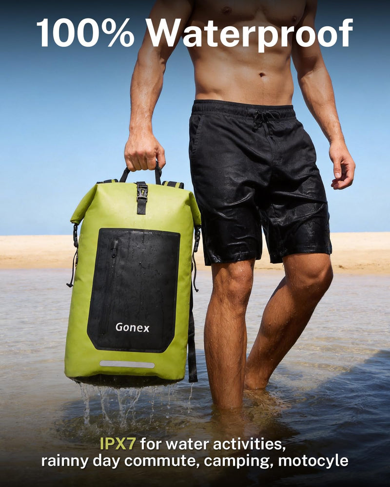 Gonex Waterproof Ultralight TPU Backpack 35L Roll Top Dry Bag, Kayaking | Back Padding, Camping, Fishing, Travel, Adjustable Straps, External & Internal Storage Pockets, Green
