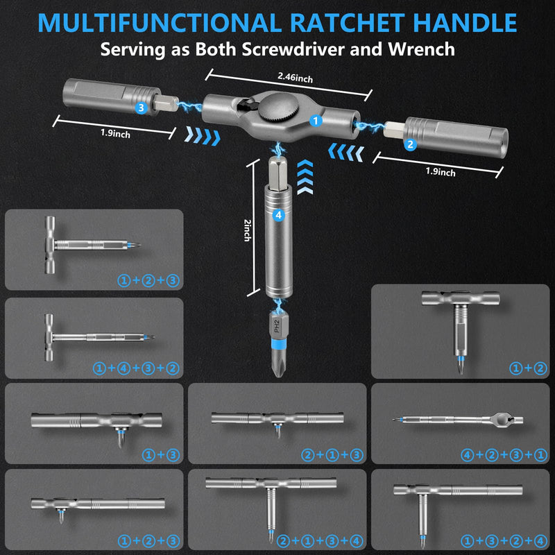 50 In 1 Ratchet Screwdriver Set, Multi Precision Bits Magnetic Ratcheting Screwdriver Set with Storage Case, Portable Repair Tool Kit for Furniture,Computer,Bicycle,Appliance,DIY Projects,Electronics