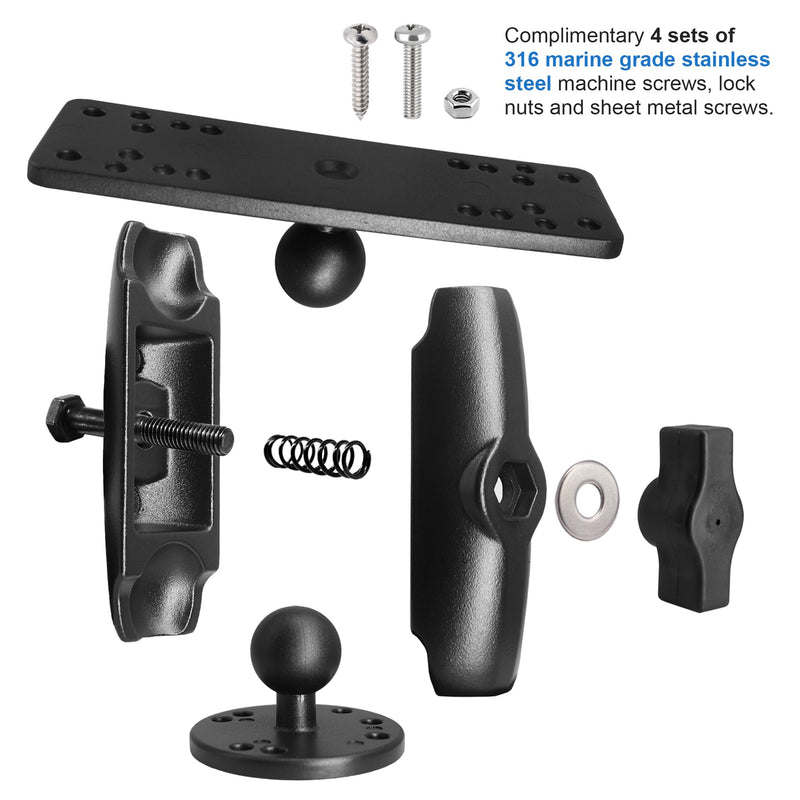 Aluminum Fish Finder Mount with 1" / B Size Ball, Marine Electronic/Depth Finder Mount for Boat, 360° Rotation, High Salt Water Resistant, Compatible with Garmin, Lowrance and More