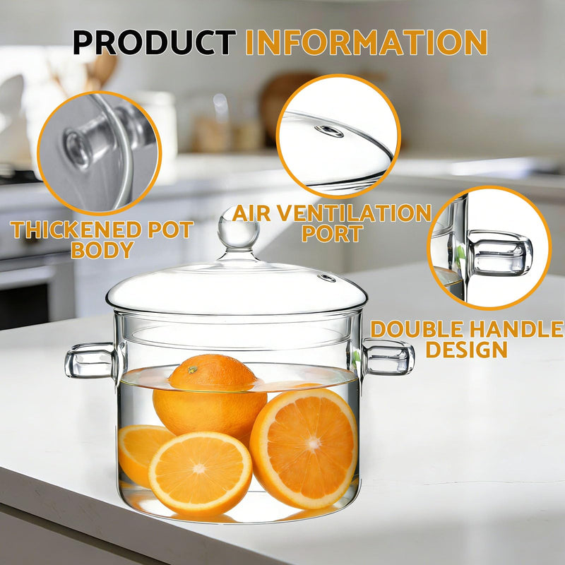 67 Oz/2L Glass Cooking Pot, Heat-Resistant Borosilicate Glass Saucepan with Cover, Glass Simmer Pot for Soup, Pasta, Milk, Tea, and Spices